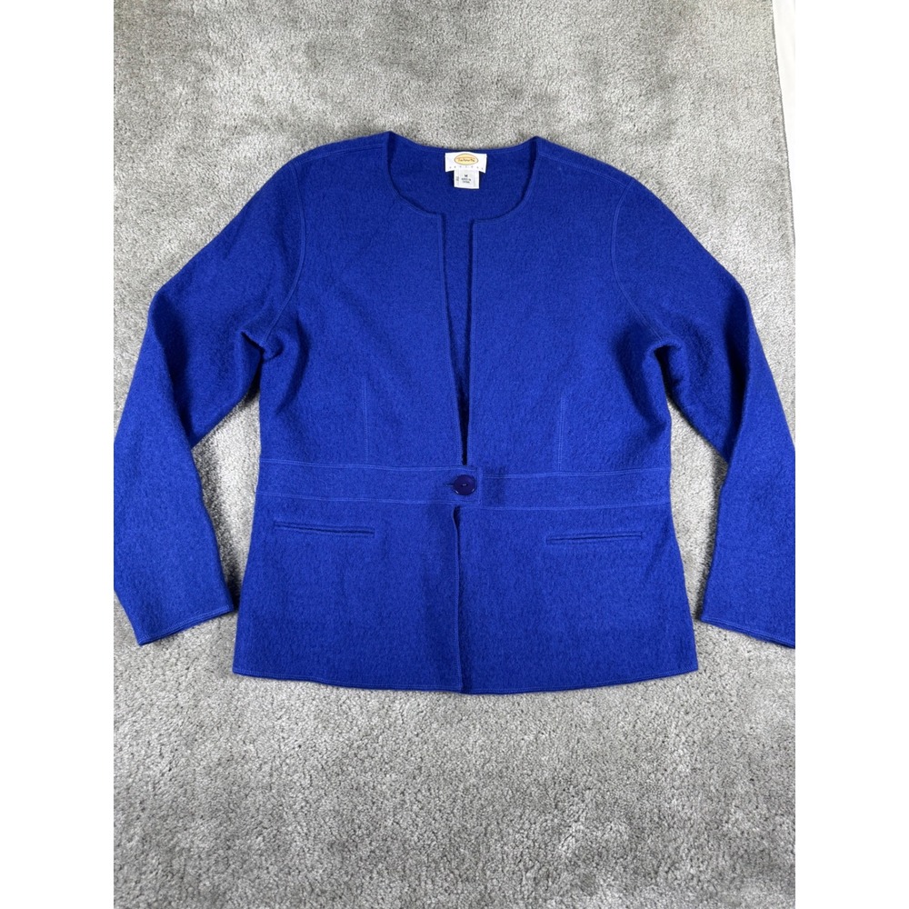 Talbots Petites Royal Blue 100% Boiled Wool Single Button Jacket Size PM